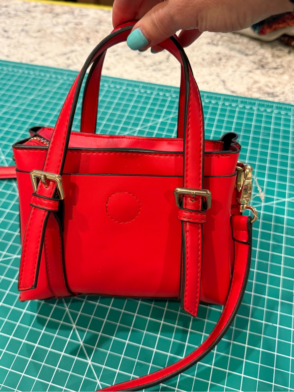 FOREVER 21 Red Mini Satchel Crossbody Bag Structured Top Handle - Picture 3 of 13